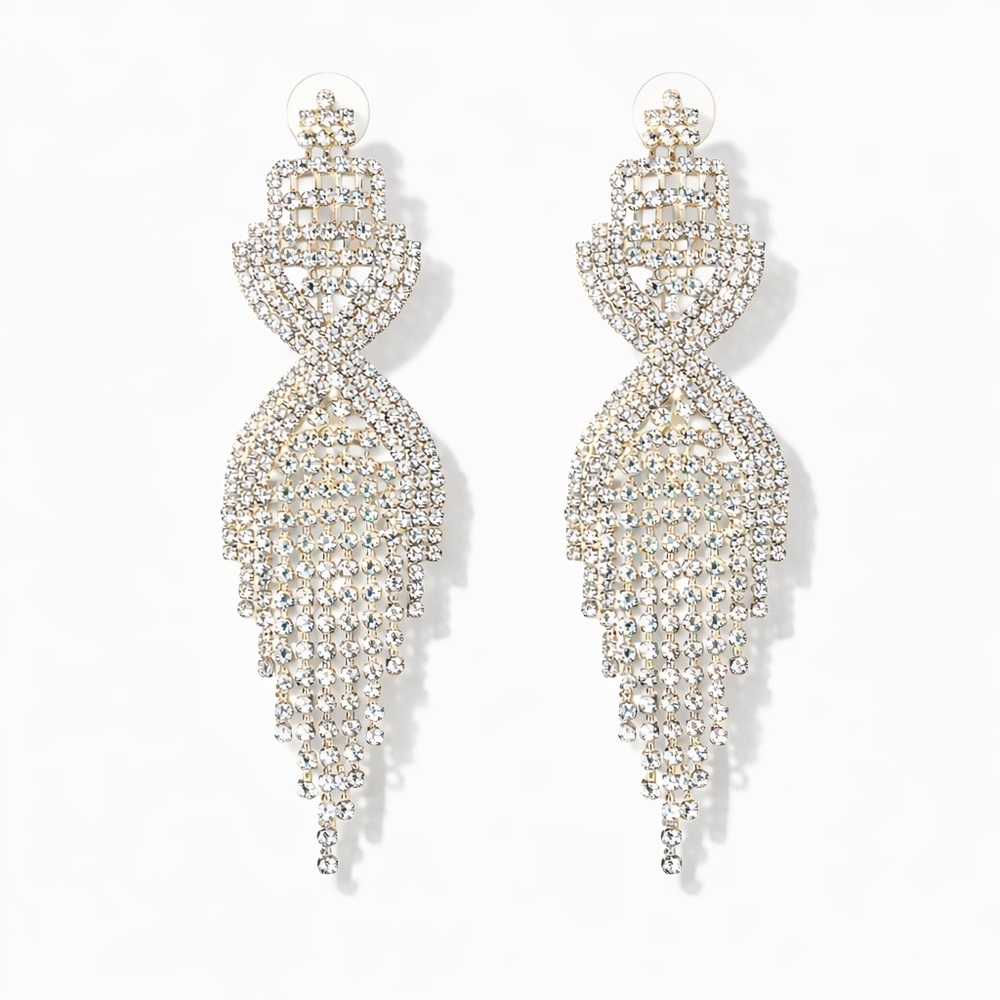 Elegant Silver Crystal Drop Earrings - Picture 1 of 11